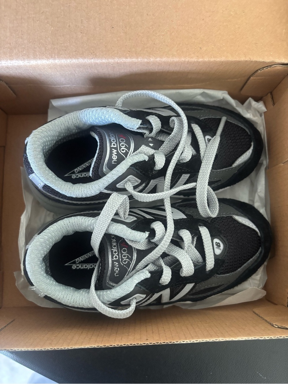 New Balance Kids Black and Gray 990 Running Sneakers